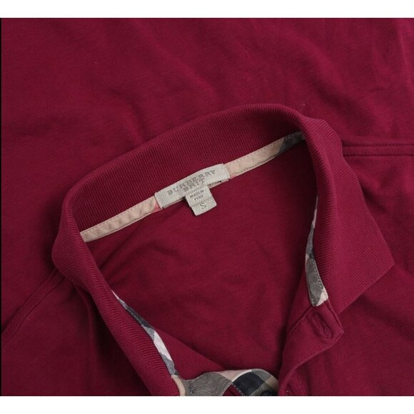 Burberry Brit Mens Small Oxford Check Trim Cotton Polo Shirt Classic Raspberry - Picture 2 of 5